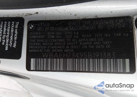 2005 BMW 645Ci z USA, uszkodzony, nr VIN WBAEH73495B191383